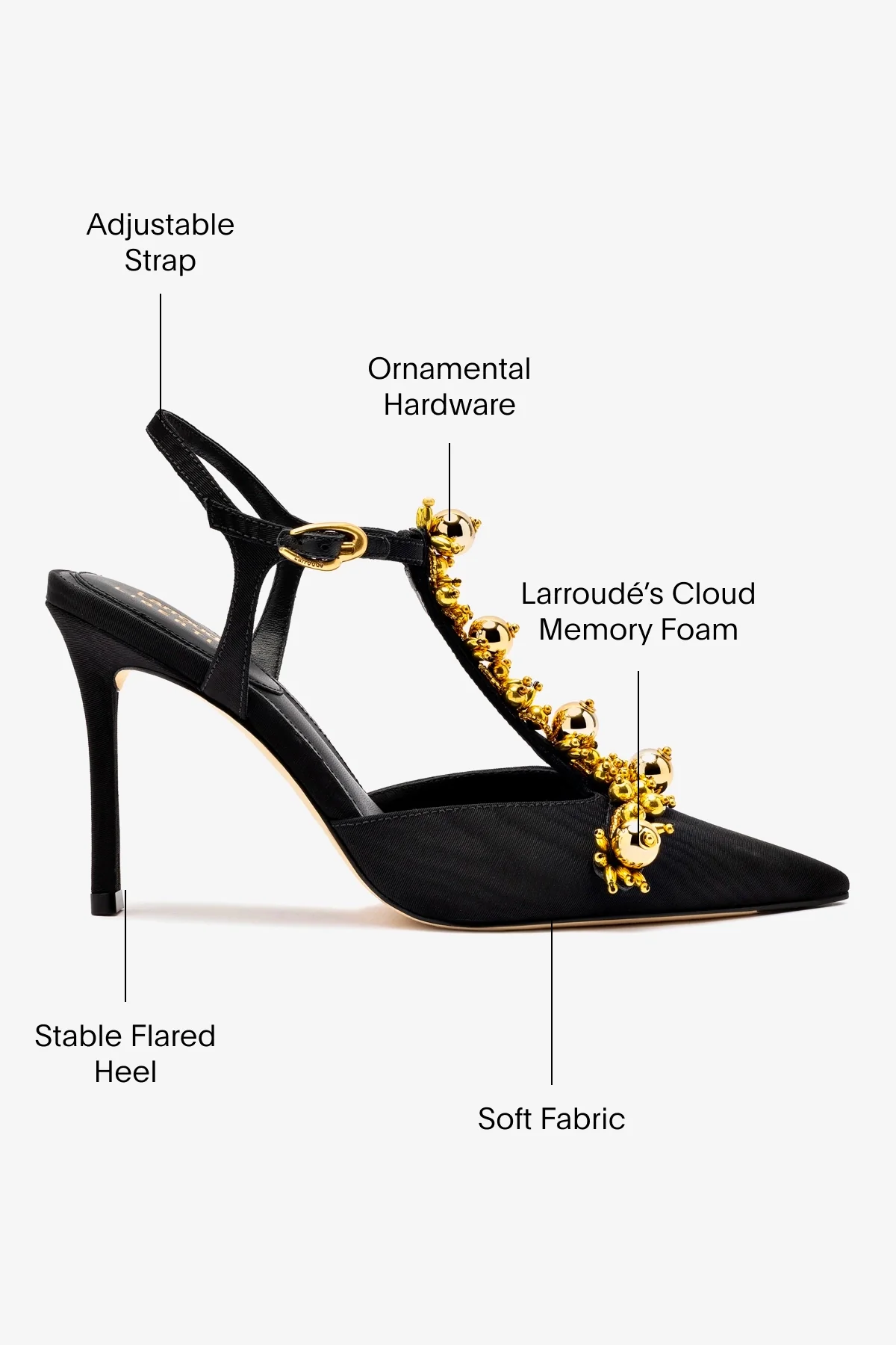 Larroudé x Libertine Pump In Black Fabric and Golden Balls - Image 5