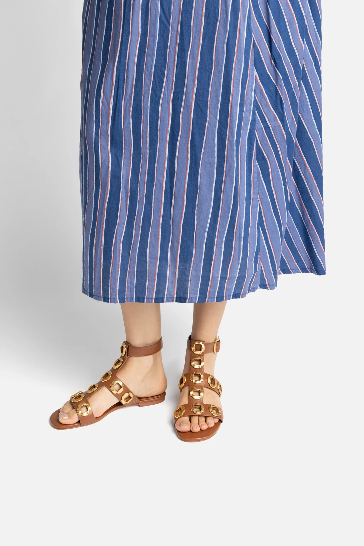 Milan Gladiator Flat In Caramel Leather - Image 2