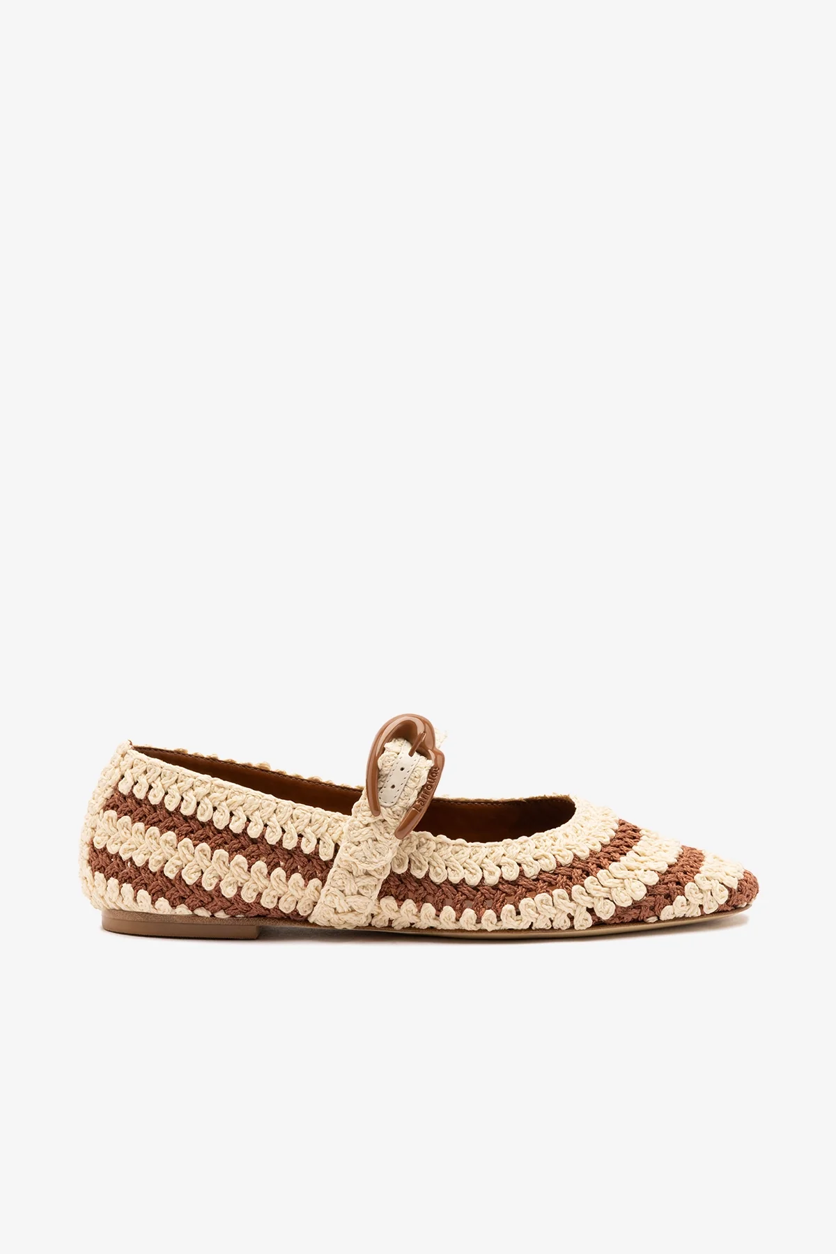 Verona Crochet Ballet Flat In Caramel and Ivory Crochet