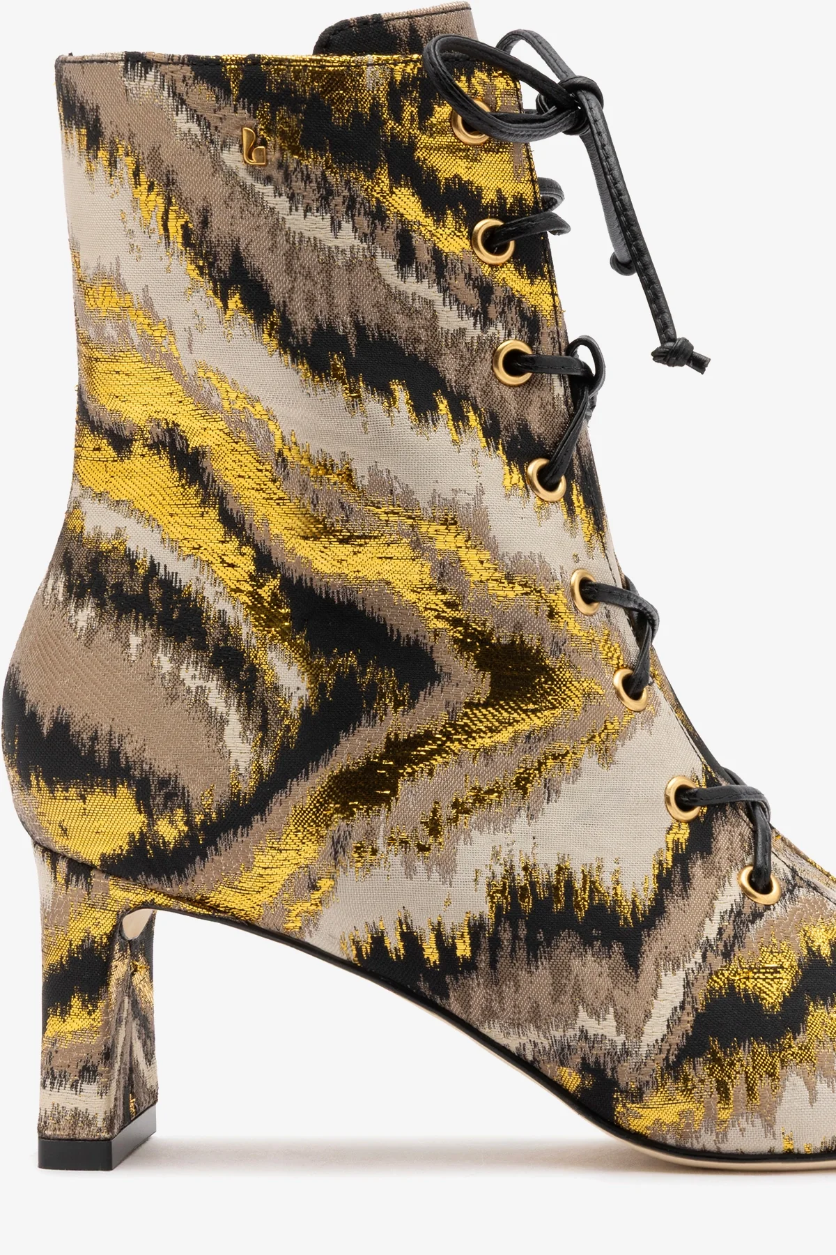 Larroudé x Markarian Alexis Boot In Floral Embroidery Gold Fabric - Image 4