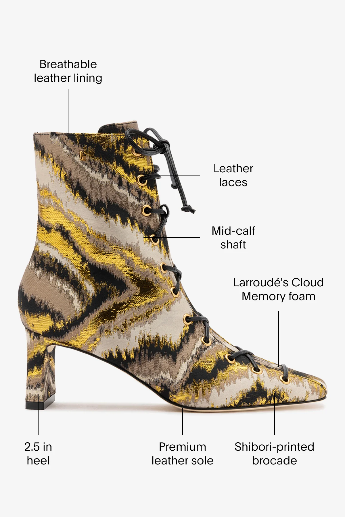 Larroudé x Markarian Alexis Boot In Floral Embroidery Gold Fabric - Image 5