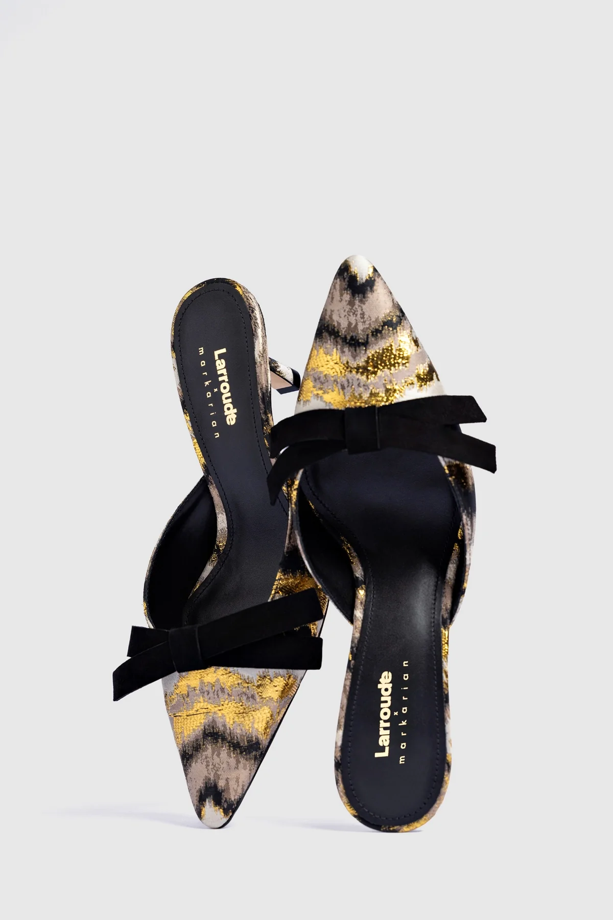 Larroudé x Markarian Mule In Floral Embroidery Gold Fabric - Image 6