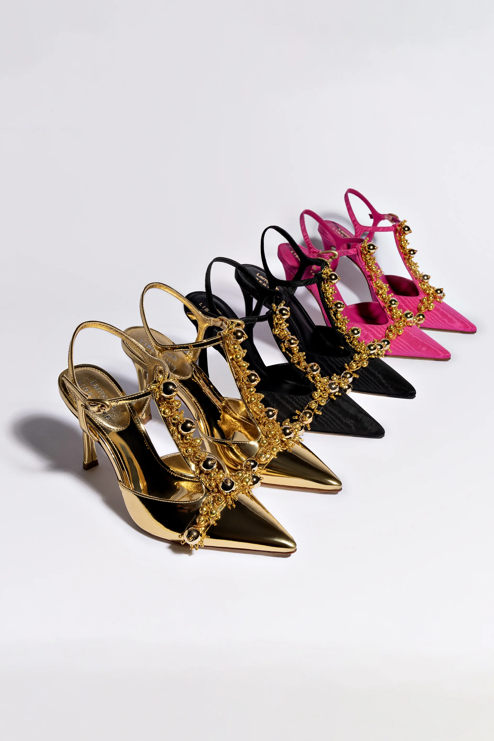Larroudé x Libertine Pump In Black Fabric and Golden Balls - Image 6