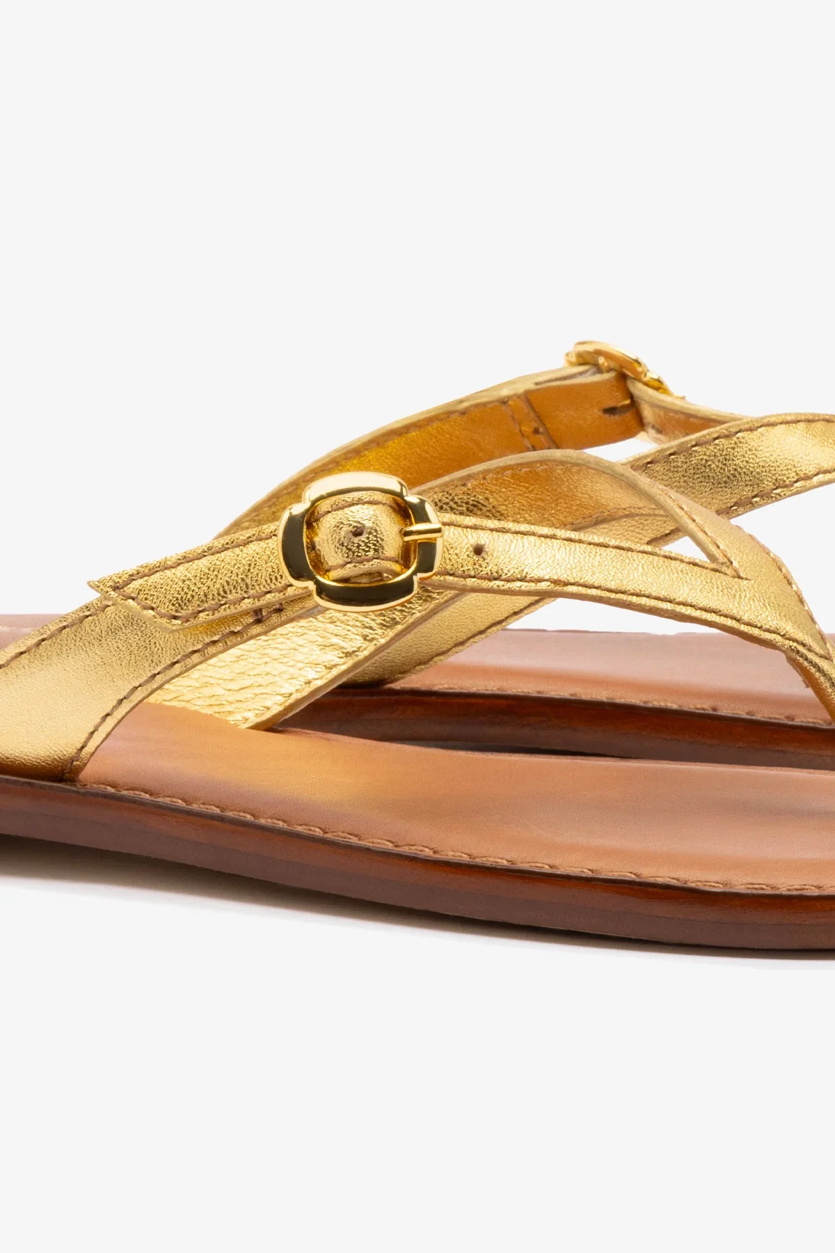 Mary Kate Flat Sandal In Gold Metallic Leather - Image 4