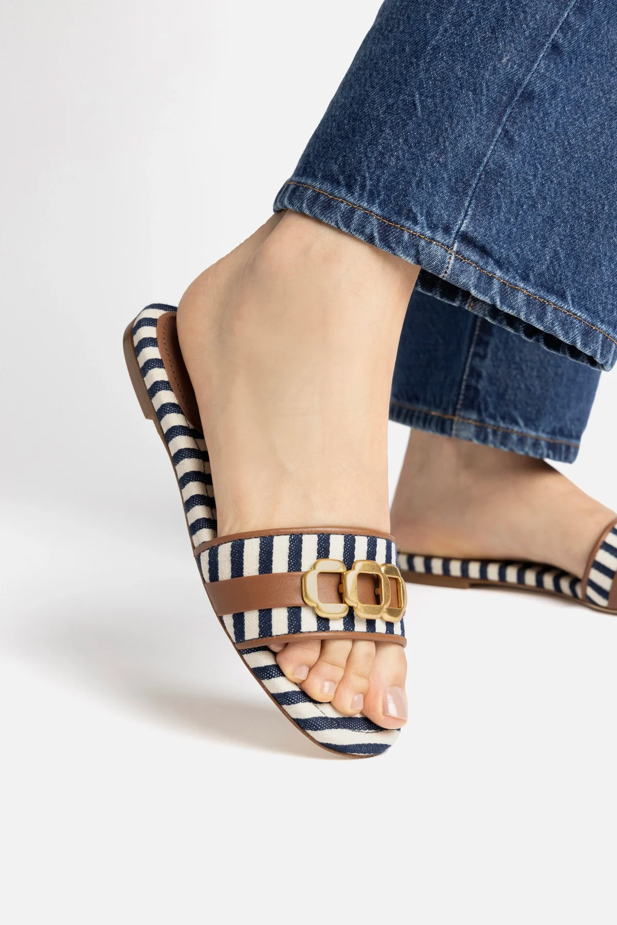 Franca Flat In Navy Leather And Caramel Leather - Image 5