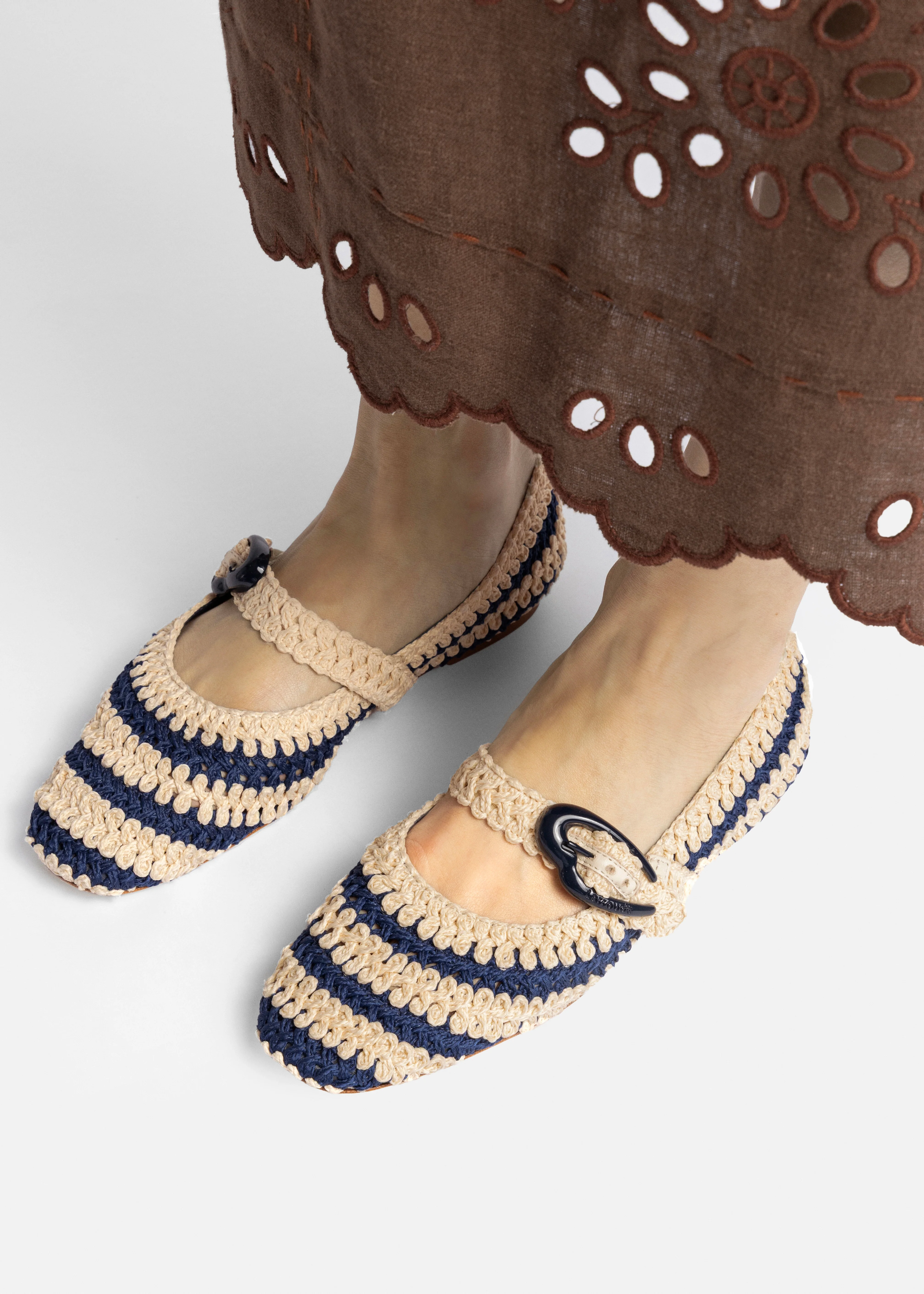Verona Crochet Ballet Flat In Navy and Ivory Crochet - Image 2