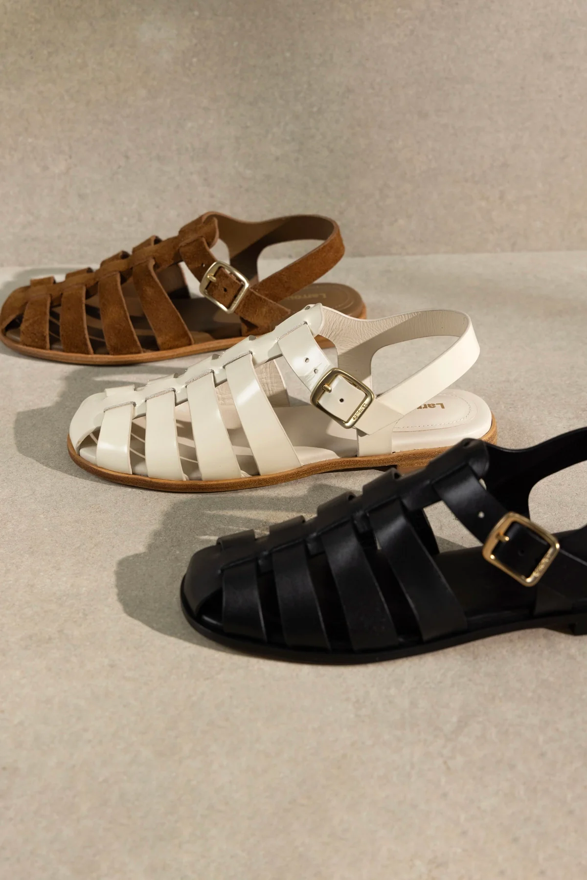 Stevie Flat Sandal In Ivory Box Leather - Image 2