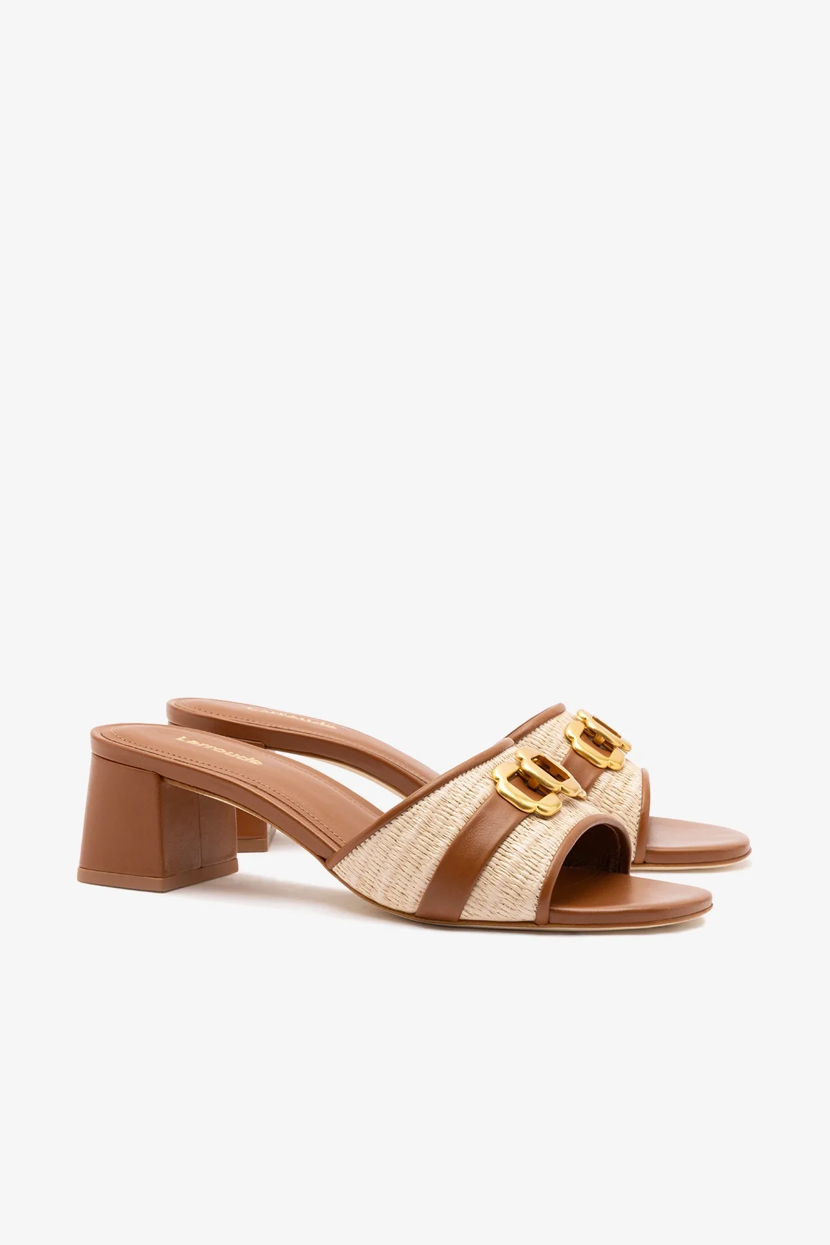 Franca Block Sandal In Natural Raffia And Caramel Leather - Image 2