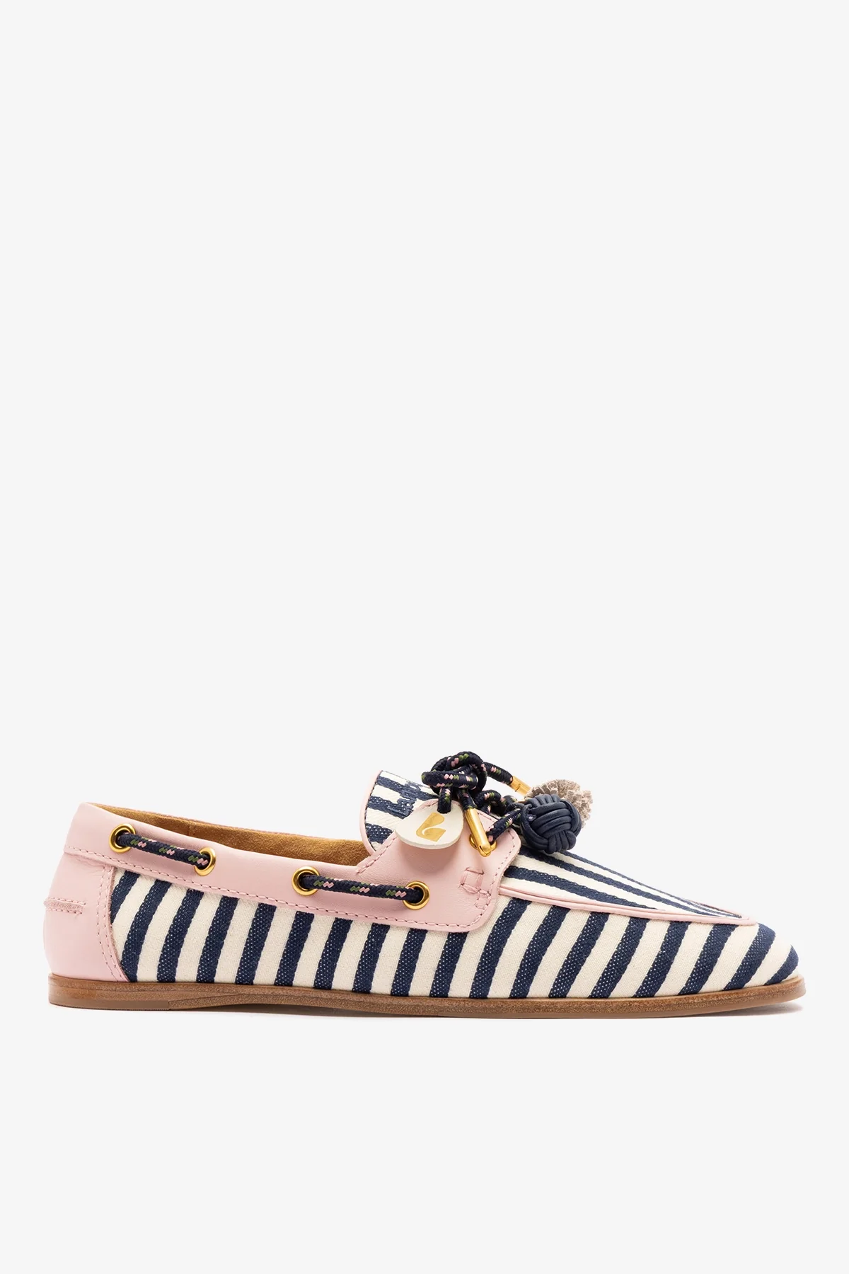 Cyprus Boat Shoe Navy Striped and Pink Leather