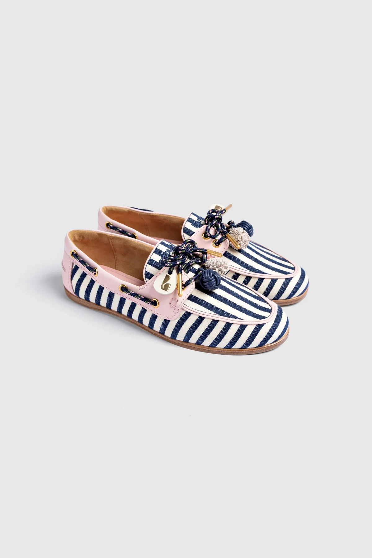 Cyprus Boat Shoe Navy Striped and Pink Leather - Image 2