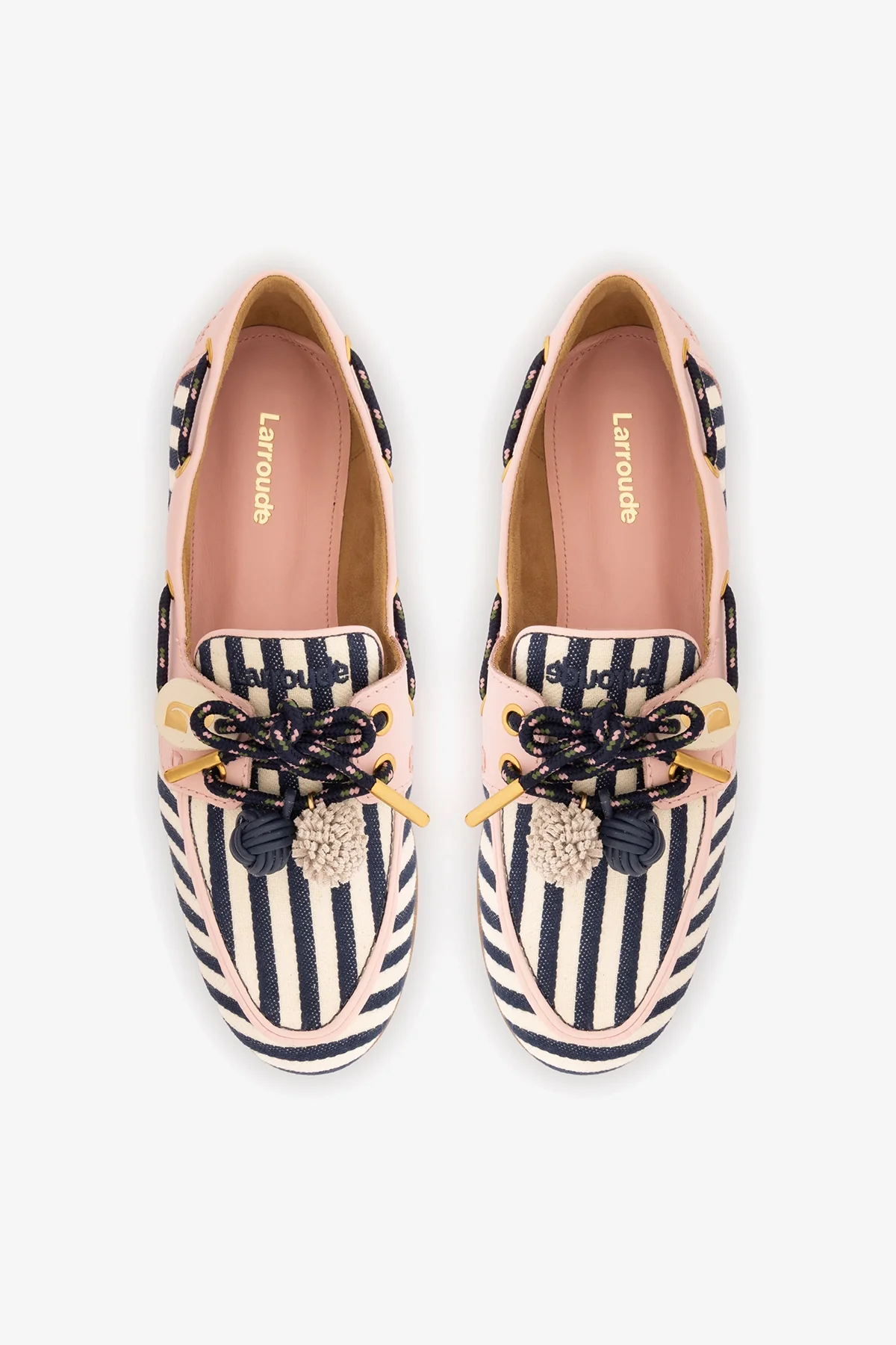 Cyprus Boat Shoe Navy Striped and Pink Leather - Image 5