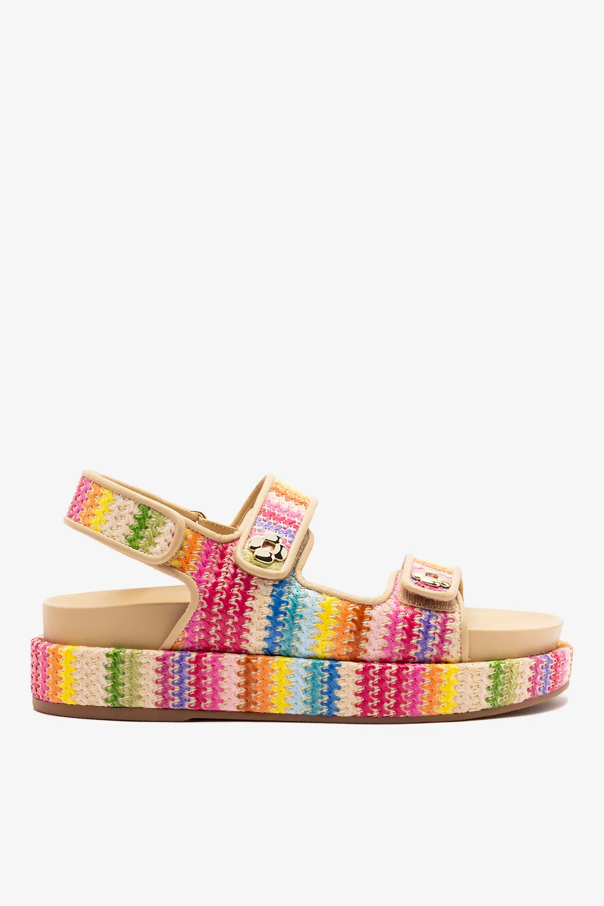 Jetty Sandal In Rainbow Raffia and Beige Leather