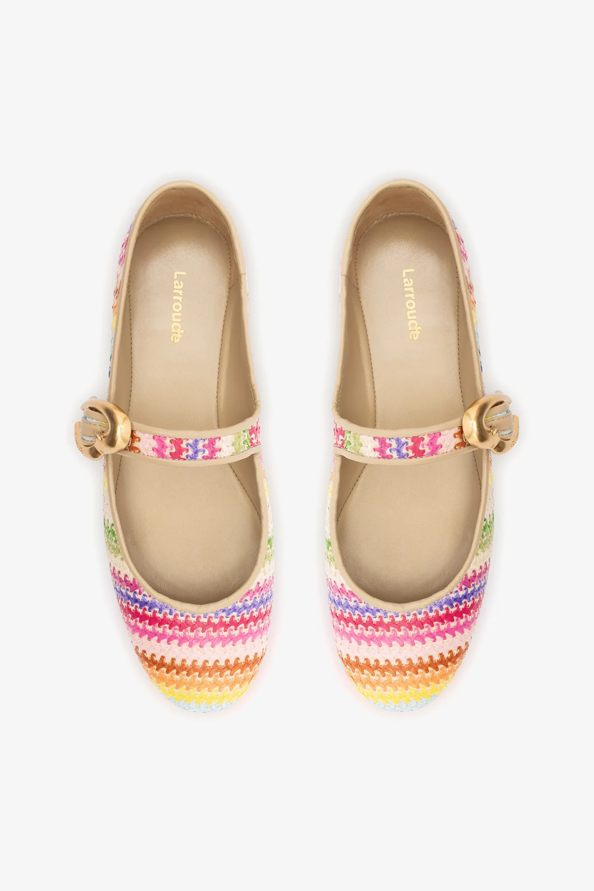 Verona Ballet Flat In Rainbow Raffia and Beige Leather - Image 6