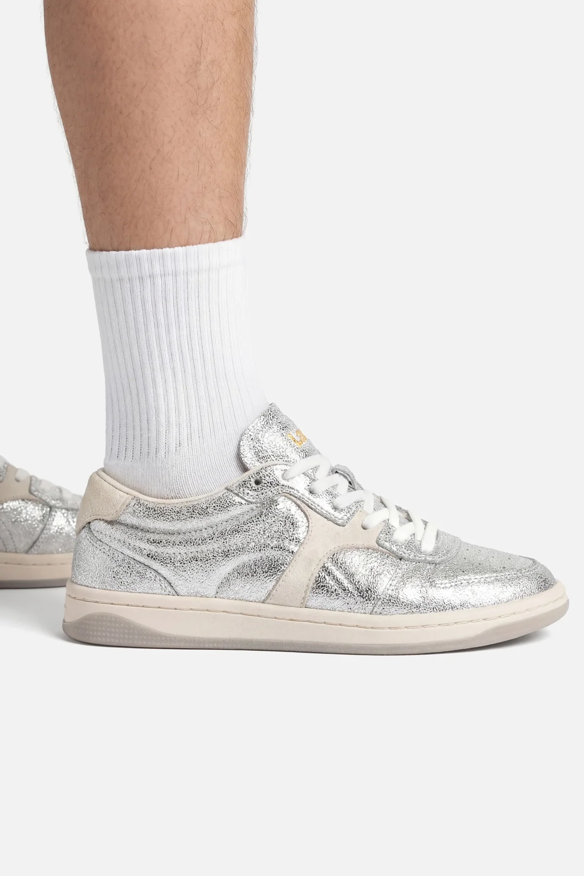 George Sneaker In Silver Sparkle Leather and Ivory Leather - Image 2