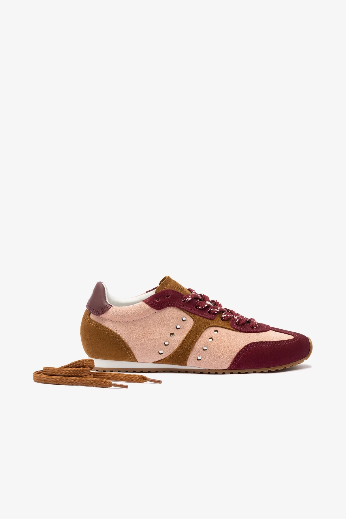 Stella Sneaker In Tulip, Russet and Wine Suede and Silver Metallic Leather - Image 5