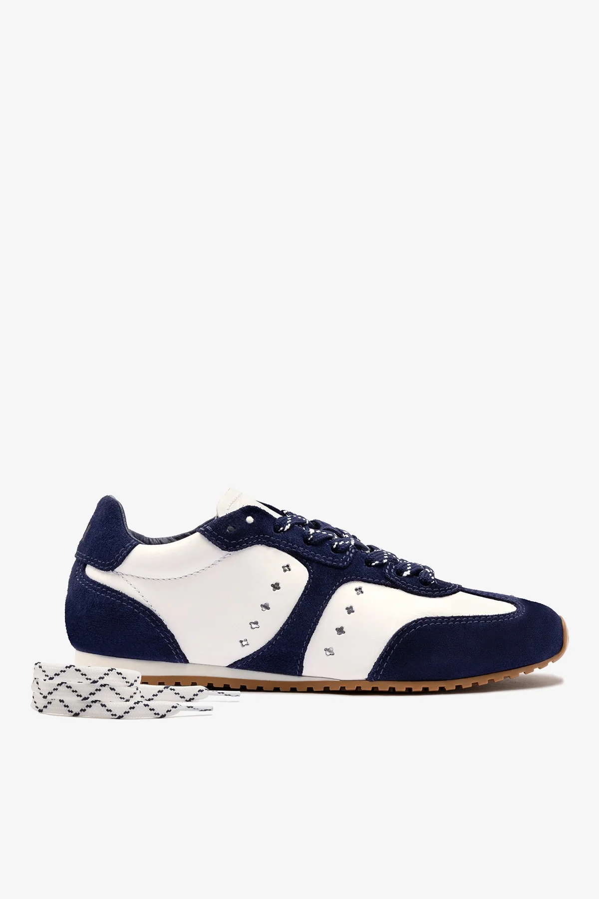 Stella Sneaker In White Leather and Indigo Suede - Image 3