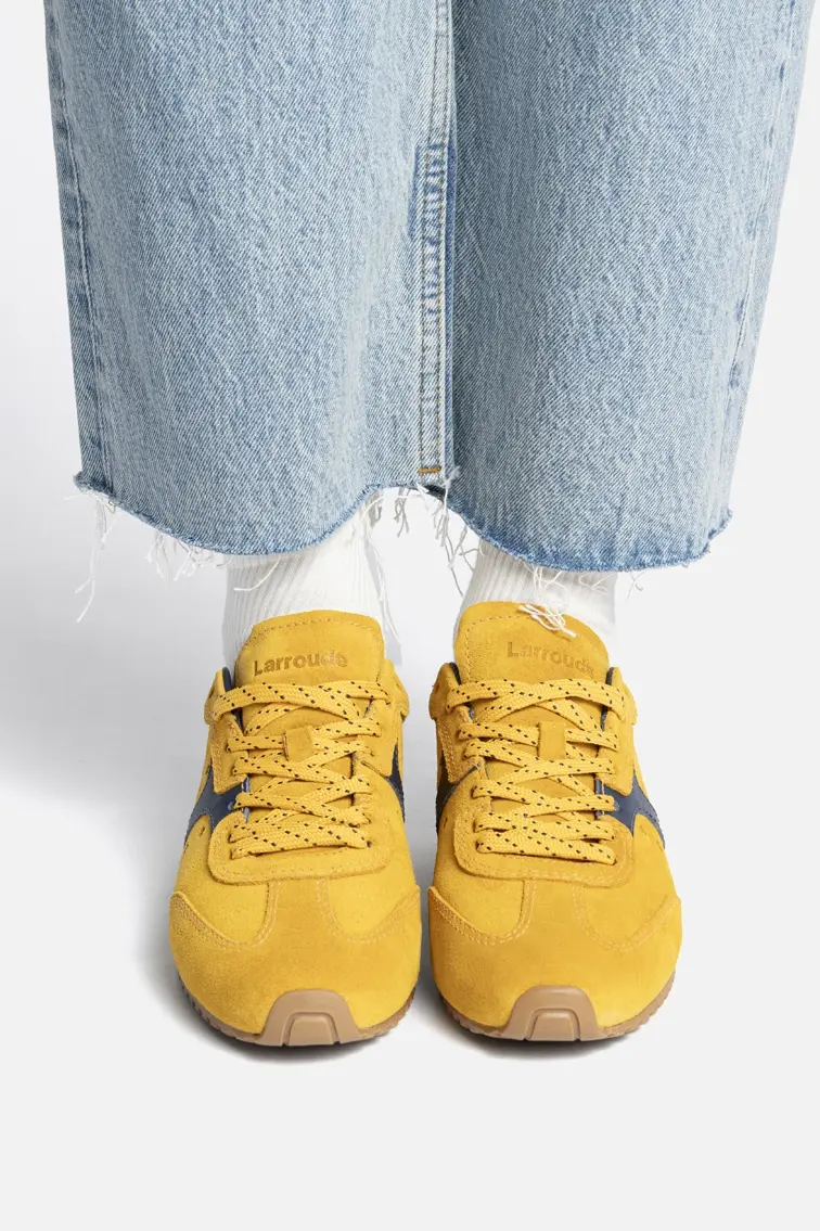 Stella Sneaker In Yellow Suede and Navy Leather - Image 2